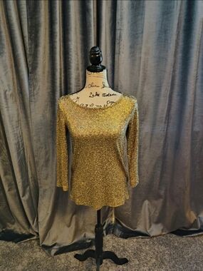 J. Crew Gold Metallic Boatneck Long-Sleeve Top